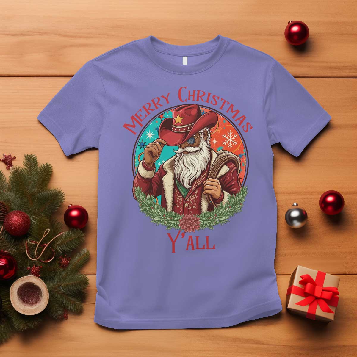 Howdy Santa Merry Christmas Y'all T Shirt Funny Western Holiday Gift TS12 Violet Print Your Wear