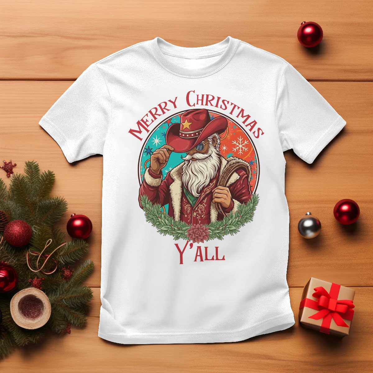 Howdy Santa Merry Christmas Y'all T Shirt Funny Western Holiday Gift TS12 White Print Your Wear