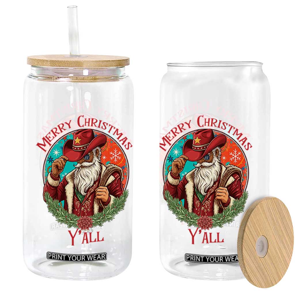 Howdy Santa Merry Christmas Y'all Glass Can Funny Western Holiday Gift TS12 Print Your Wear