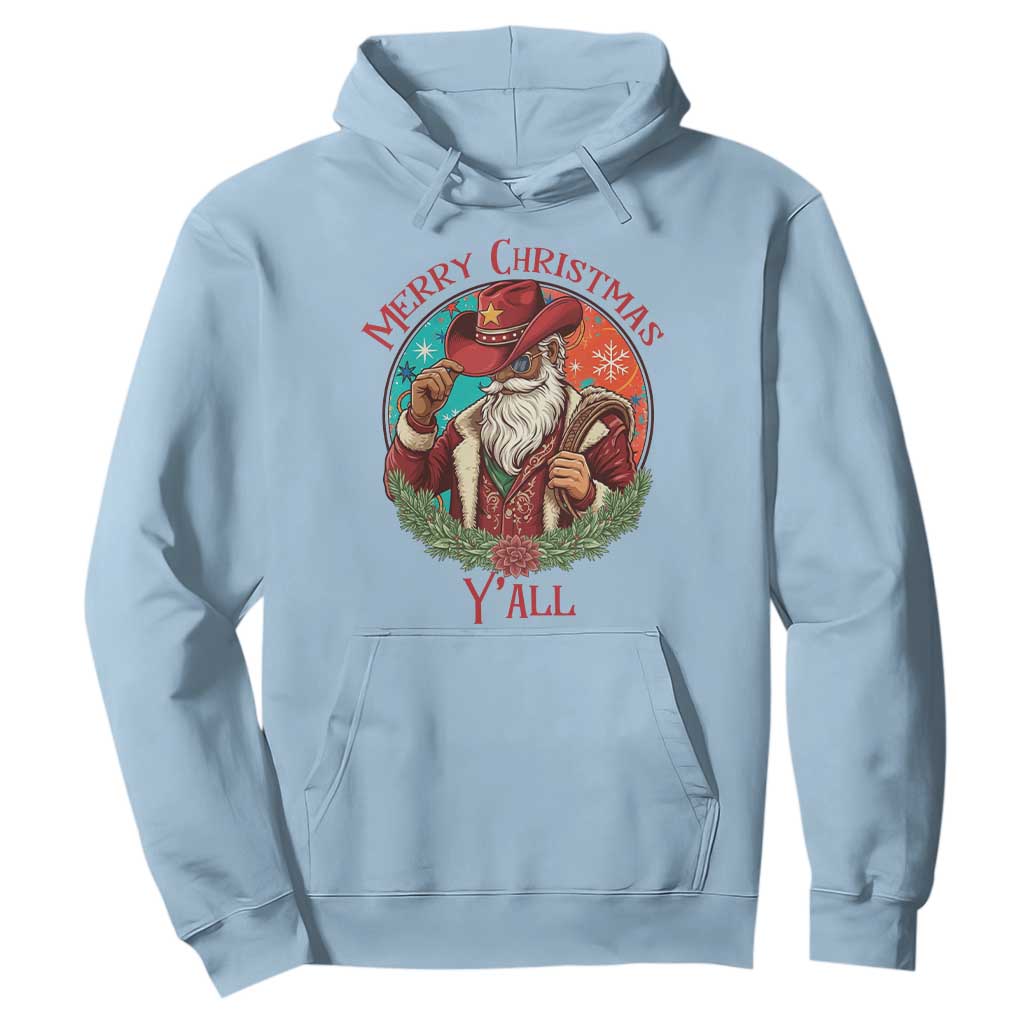 Howdy Santa Merry Christmas Y'all Hoodie Funny Western Holiday Gift TS12 Light Blue Print Your Wear