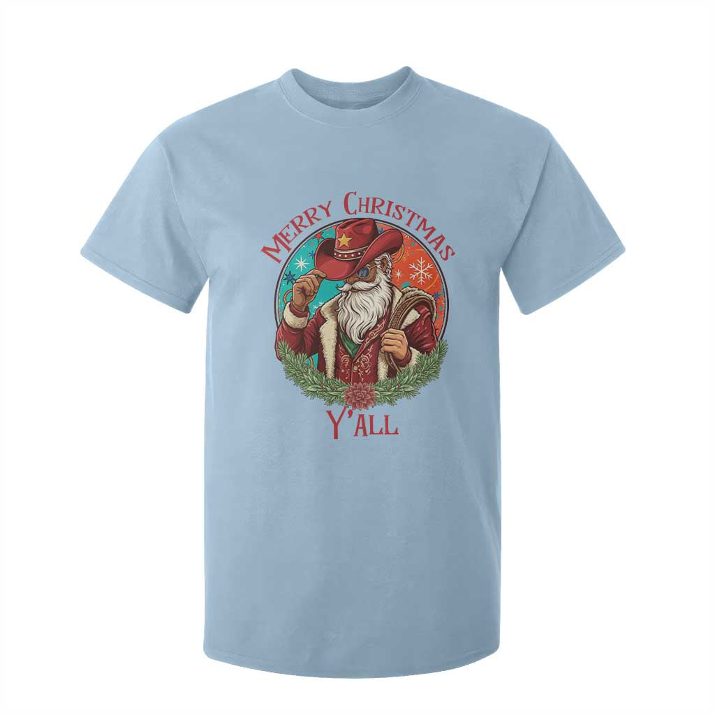 Howdy Santa Merry Christmas Y'all T Shirt For Kid Funny Western Holiday Gift TS12 Light Blue Print Your Wear