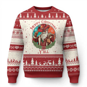 Howdy Santa Merry Xmas Y'all Ugly Christmas Sweater Funny Western Holiday Gift TS12 Beige Red Print Your Wear