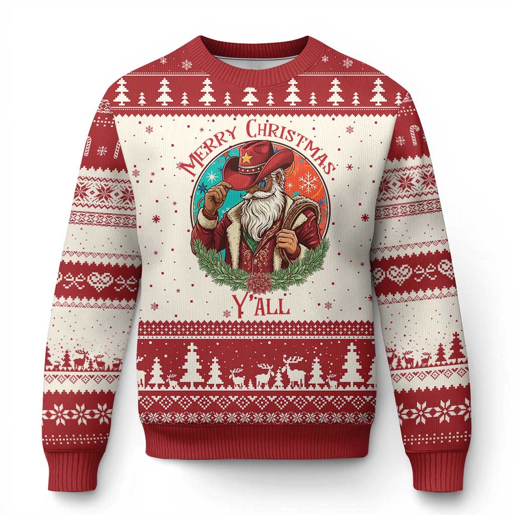 Howdy Santa Merry Xmas Y'all Ugly Christmas Sweater Funny Western Holiday Gift TS12 Beige Red Print Your Wear