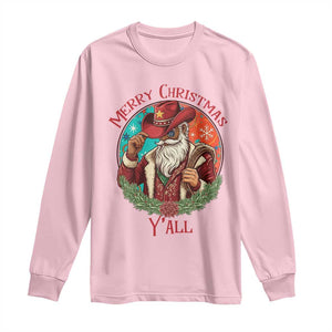 Howdy Santa Merry Christmas Y'all Long Sleeve Shirt Funny Western Holiday Gift TS12 Light Pink Print Your Wear