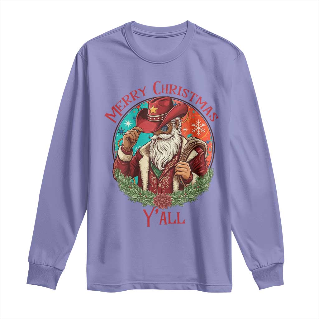 Howdy Santa Merry Christmas Y'all Long Sleeve Shirt Funny Western Holiday Gift TS12 Violet Print Your Wear