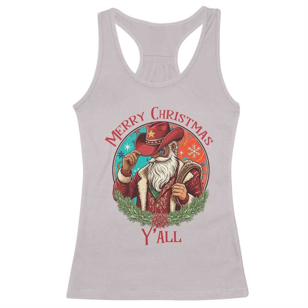Howdy Santa Merry Christmas Y'all Racerback Tank Top Funny Western Holiday Gift TS12 Ice Gray Print Your Wear