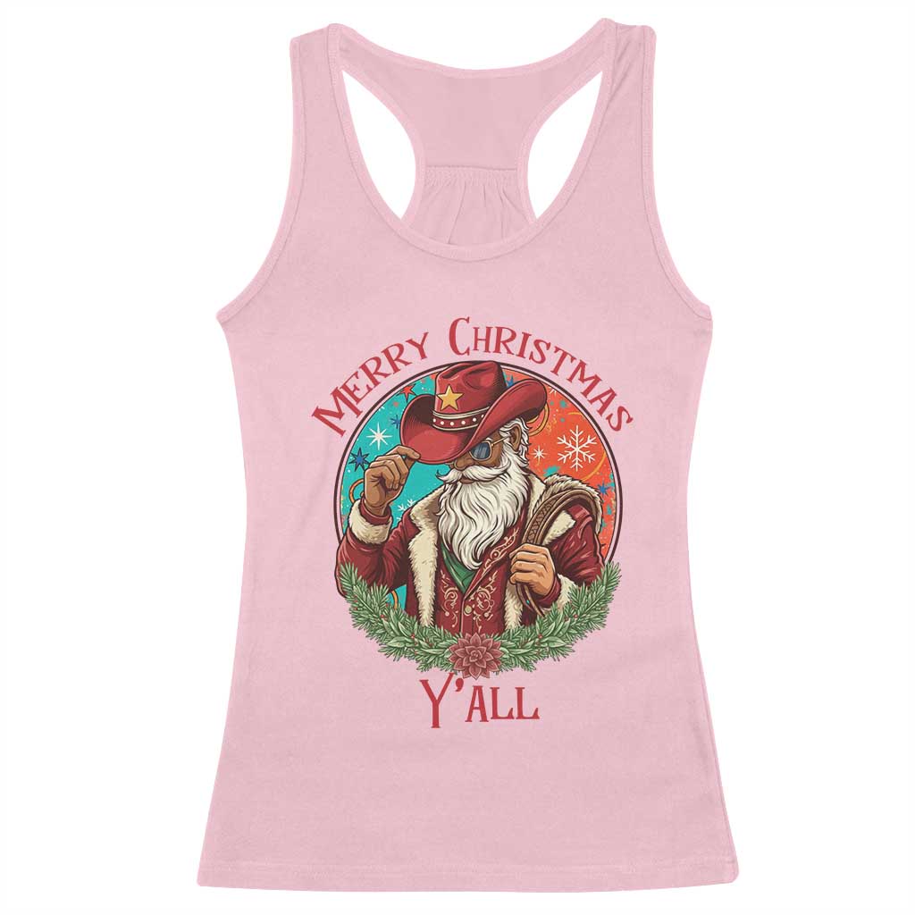 Howdy Santa Merry Christmas Y'all Racerback Tank Top Funny Western Holiday Gift TS12 Light Pink Print Your Wear