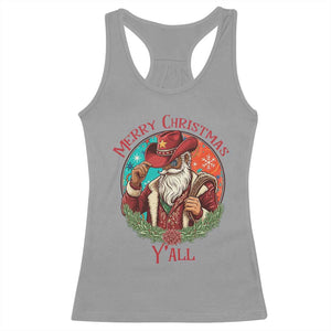 Howdy Santa Merry Christmas Y'all Racerback Tank Top Funny Western Holiday Gift TS12 Sport Gray Print Your Wear