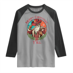 Howdy Santa Merry Christmas Y'all Raglan Shirt Funny Western Holiday Gift TS12 Sport Gray Black Print Your Wear