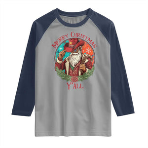 Howdy Santa Merry Christmas Y'all Raglan Shirt Funny Western Holiday Gift TS12 Sport Gray Navy Print Your Wear