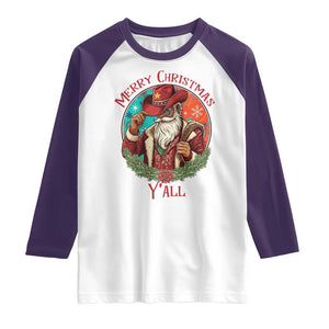 Howdy Santa Merry Christmas Y'all Raglan Shirt Funny Western Holiday Gift TS12 White Purple Print Your Wear