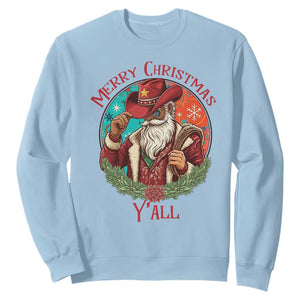 Howdy Santa Merry Christmas Y'all Sweatshirt Funny Western Holiday Gift TS12 Light Blue Print Your Wear