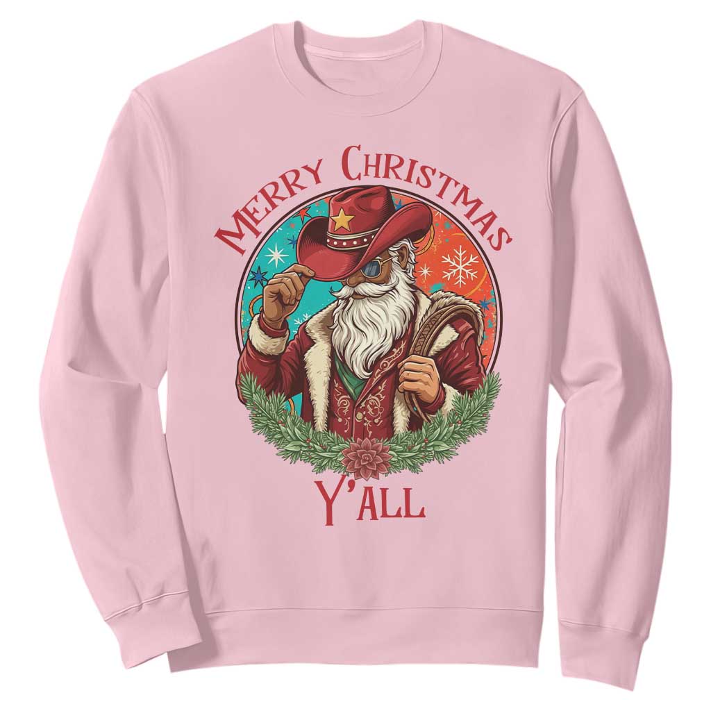 Howdy Santa Merry Christmas Y'all Sweatshirt Funny Western Holiday Gift TS12 Light Pink Print Your Wear