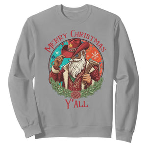 Howdy Santa Merry Christmas Y'all Sweatshirt Funny Western Holiday Gift TS12 Sport Gray Print Your Wear