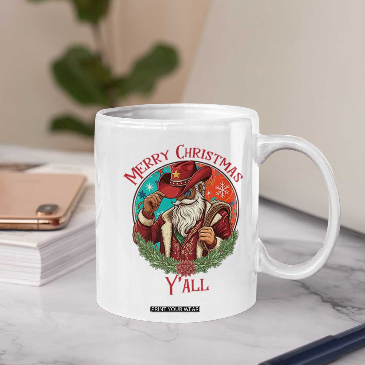 Howdy Santa Merry Christmas Y'all Coffee Mug Funny Western Holiday Gift TS12 Print Your Wear