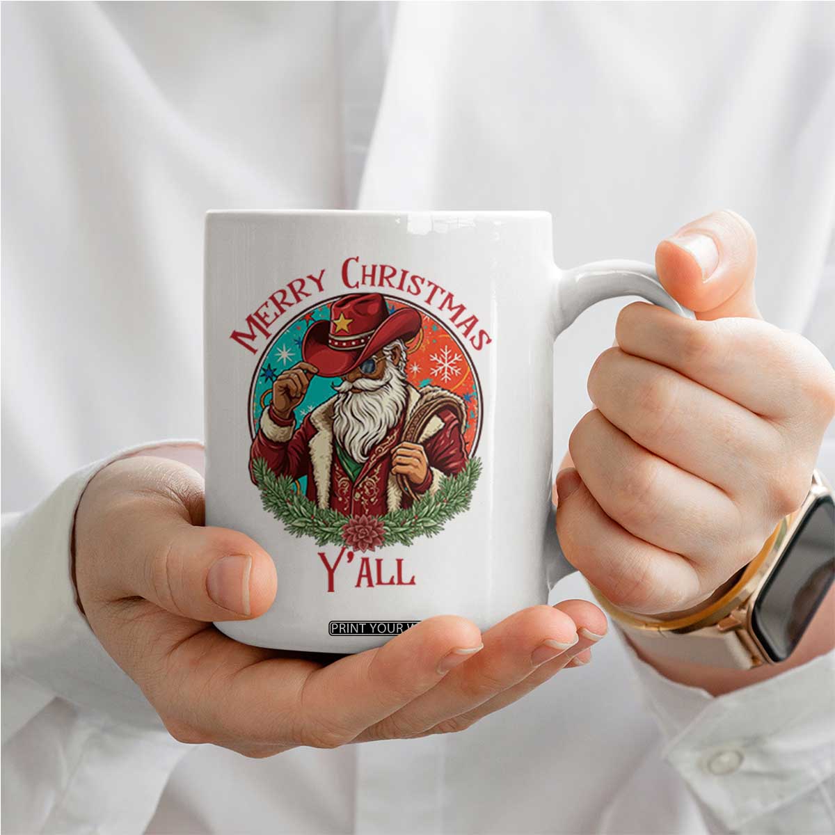 Howdy Santa Merry Christmas Y'all Coffee Mug Funny Western Holiday Gift TS12 Print Your Wear