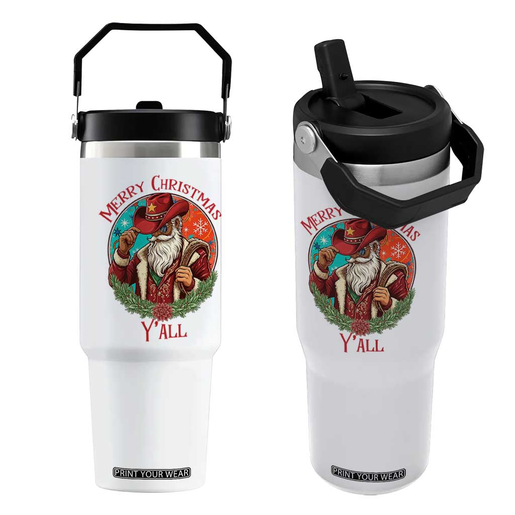 Howdy Santa Merry Christmas Y'all Flip Straw Tumbler Funny Western Holiday Gift TS12 One Size: 30 oz White Print Your Wear