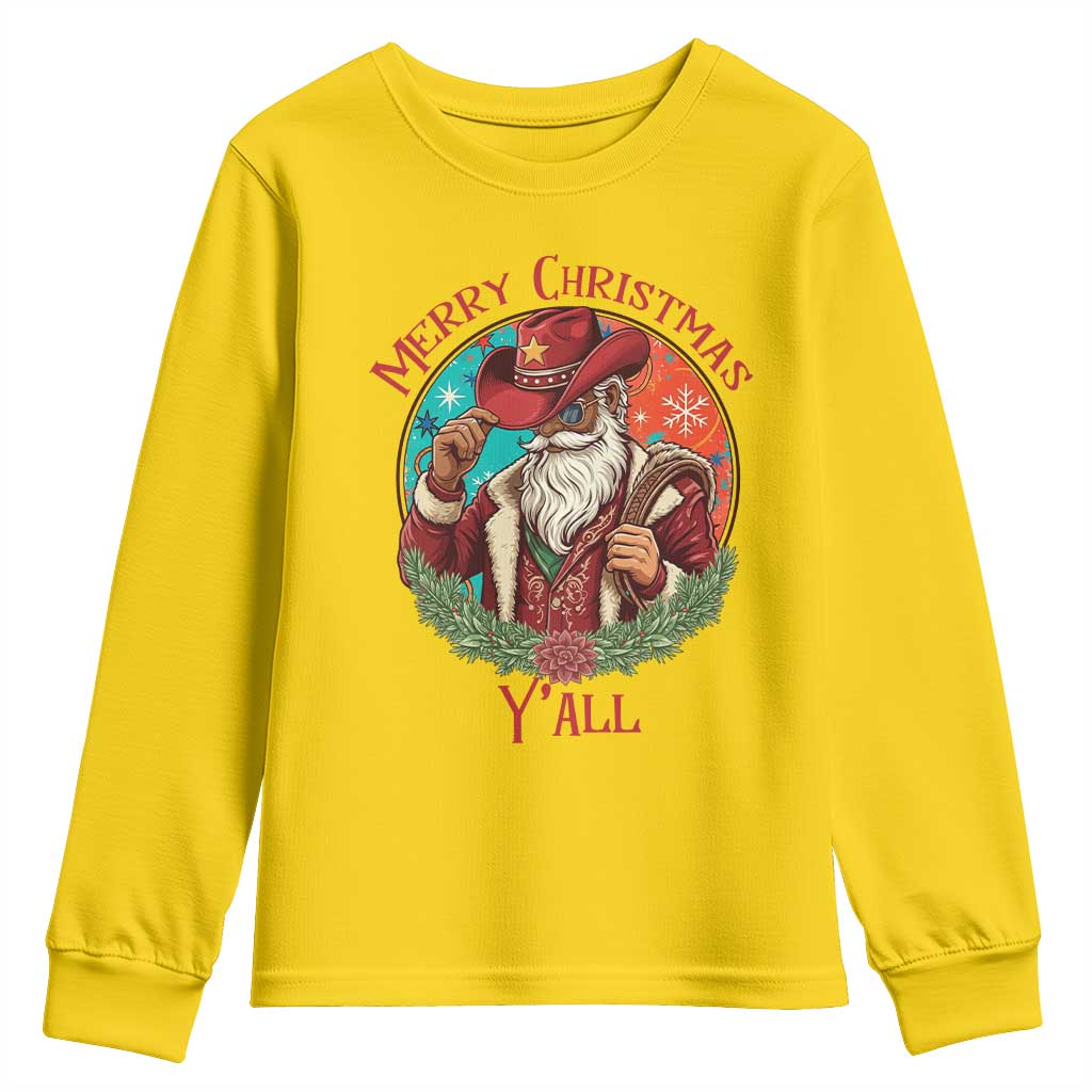 Howdy Santa Merry Christmas Y'all Youth Sweatshirt Funny Western Holiday Gift TS12 Daisy Print Your Wear
