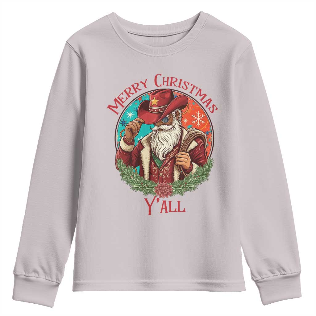Howdy Santa Merry Christmas Y'all Youth Sweatshirt Funny Western Holiday Gift TS12 Ice Gray Print Your Wear