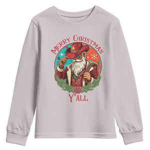 Howdy Santa Merry Christmas Y'all Youth Sweatshirt Funny Western Holiday Gift TS12 Ice Gray Print Your Wear