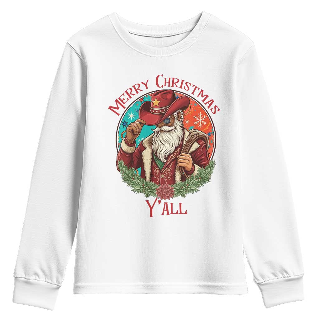 Howdy Santa Merry Christmas Y'all Youth Sweatshirt Funny Western Holiday Gift TS12 White Print Your Wear