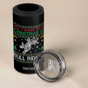 All I Want For Christmas Is Bull Riding 4 in 1 Can Cooler Tumbler Skeleton Cowboy Ugly Sweater Gift TS12 Print Your Wear
