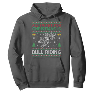 All I Want For Christmas Is Bull Riding Hoodie Skeleton Cowboy Ugly Sweater Gift TS12 Dark Heather Print Your Wear