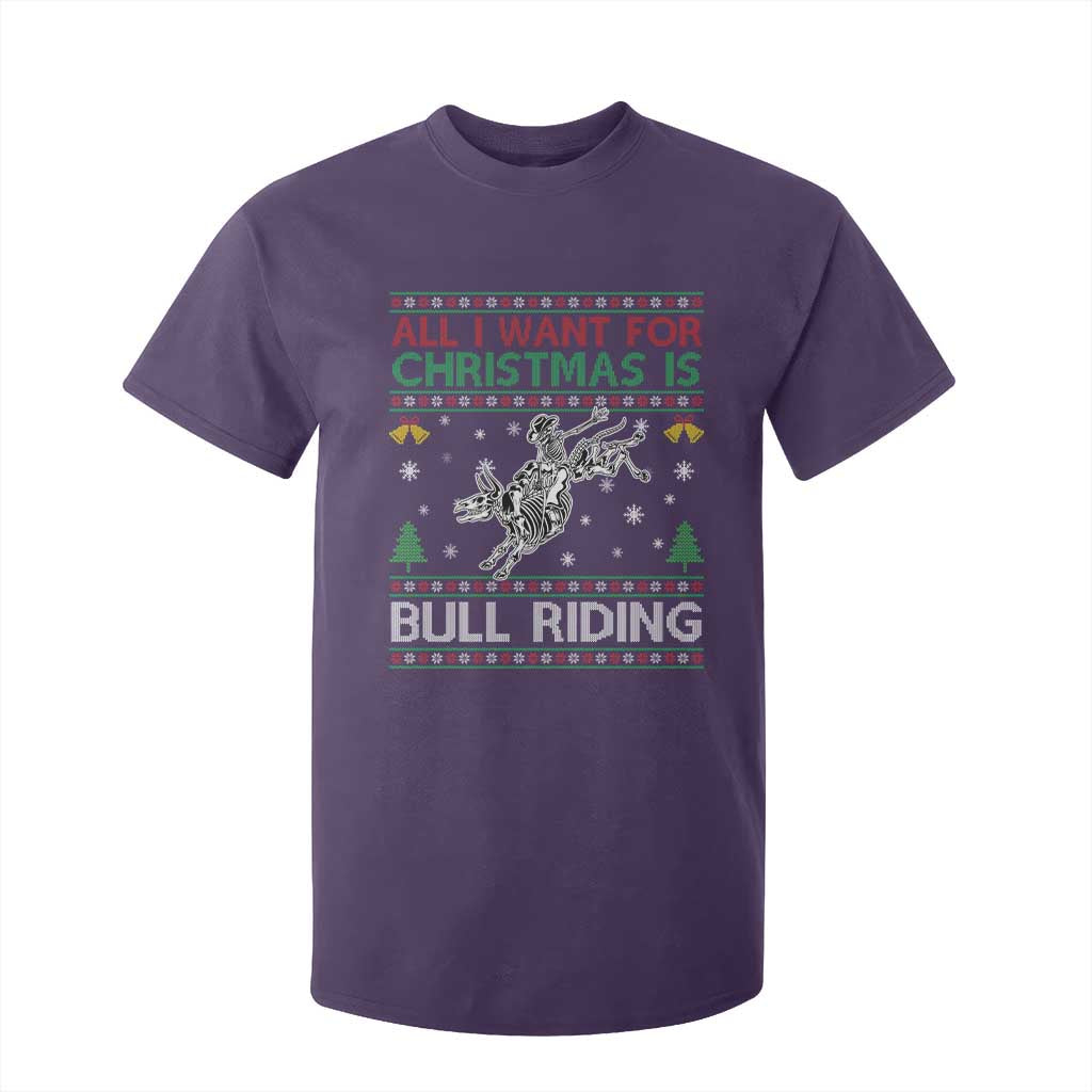 All I Want For Christmas Is Bull Riding T Shirt For Kid Skeleton Cowboy Ugly Sweater Gift TS12 Purple Print Your Wear