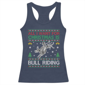 All I Want For Christmas Is Bull Riding Racerback Tank Top Skeleton Cowboy Ugly Sweater Gift TS12 Navy Print Your Wear