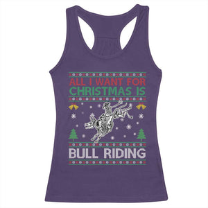 All I Want For Christmas Is Bull Riding Racerback Tank Top Skeleton Cowboy Ugly Sweater Gift TS12 Purple Print Your Wear