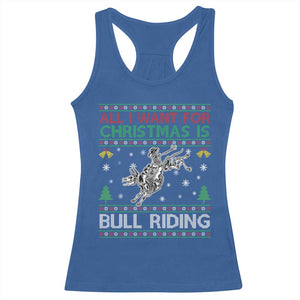 All I Want For Christmas Is Bull Riding Racerback Tank Top Skeleton Cowboy Ugly Sweater Gift TS12 Royal Blue Print Your Wear