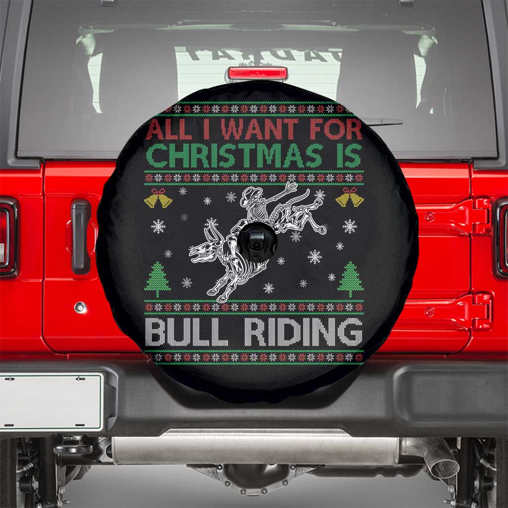 All I Want For Christmas Is Bull Riding Spare Tire Cover Skeleton Cowboy Ugly Sweater Gift TS12 Black Print Your Wear