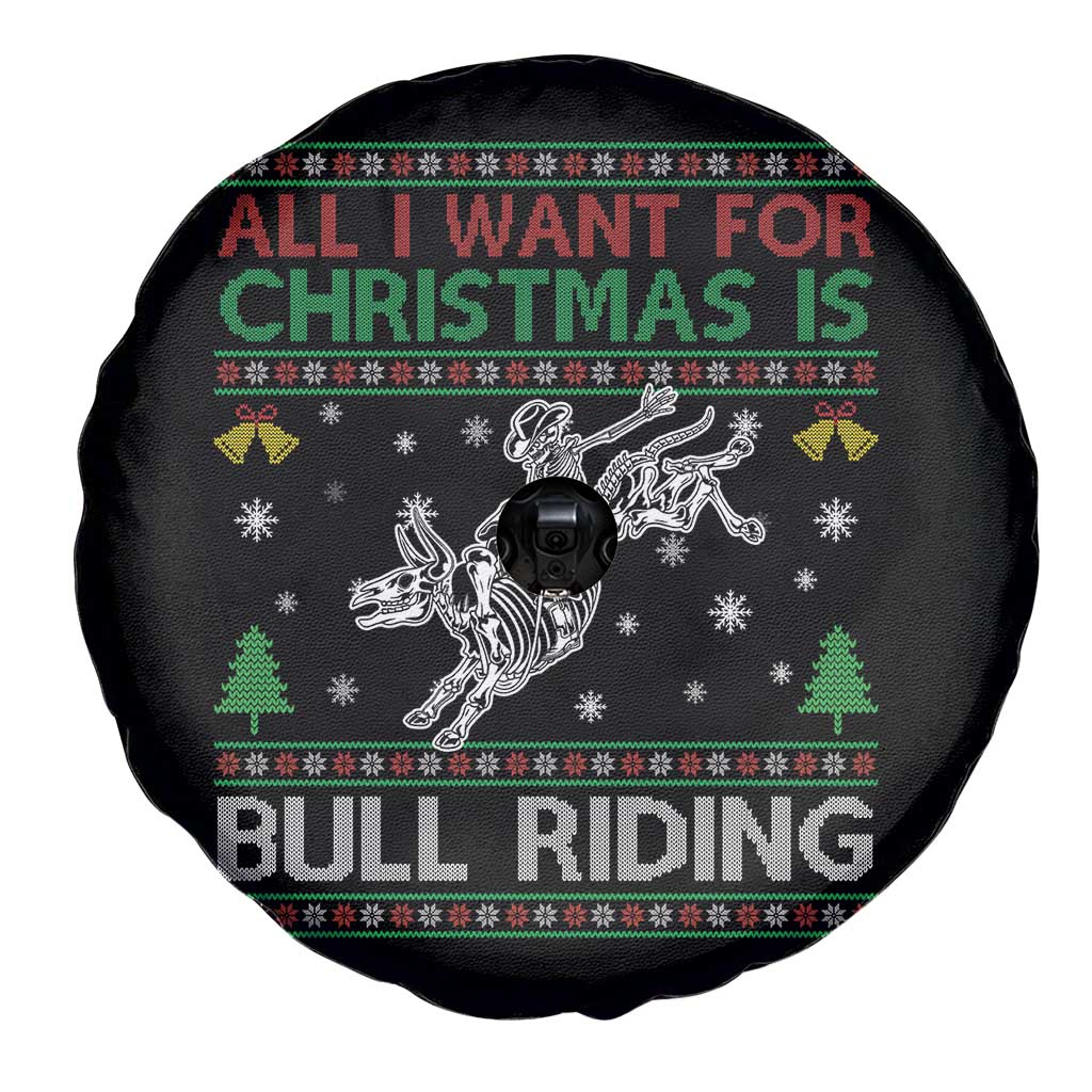 All I Want For Christmas Is Bull Riding Spare Tire Cover Skeleton Cowboy Ugly Sweater Gift TS12 Print Your Wear