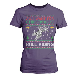 All I Want For Christmas Is Bull Riding T Shirt For Women Skeleton Cowboy Ugly Sweater Gift TS12 Purple Print Your Wear