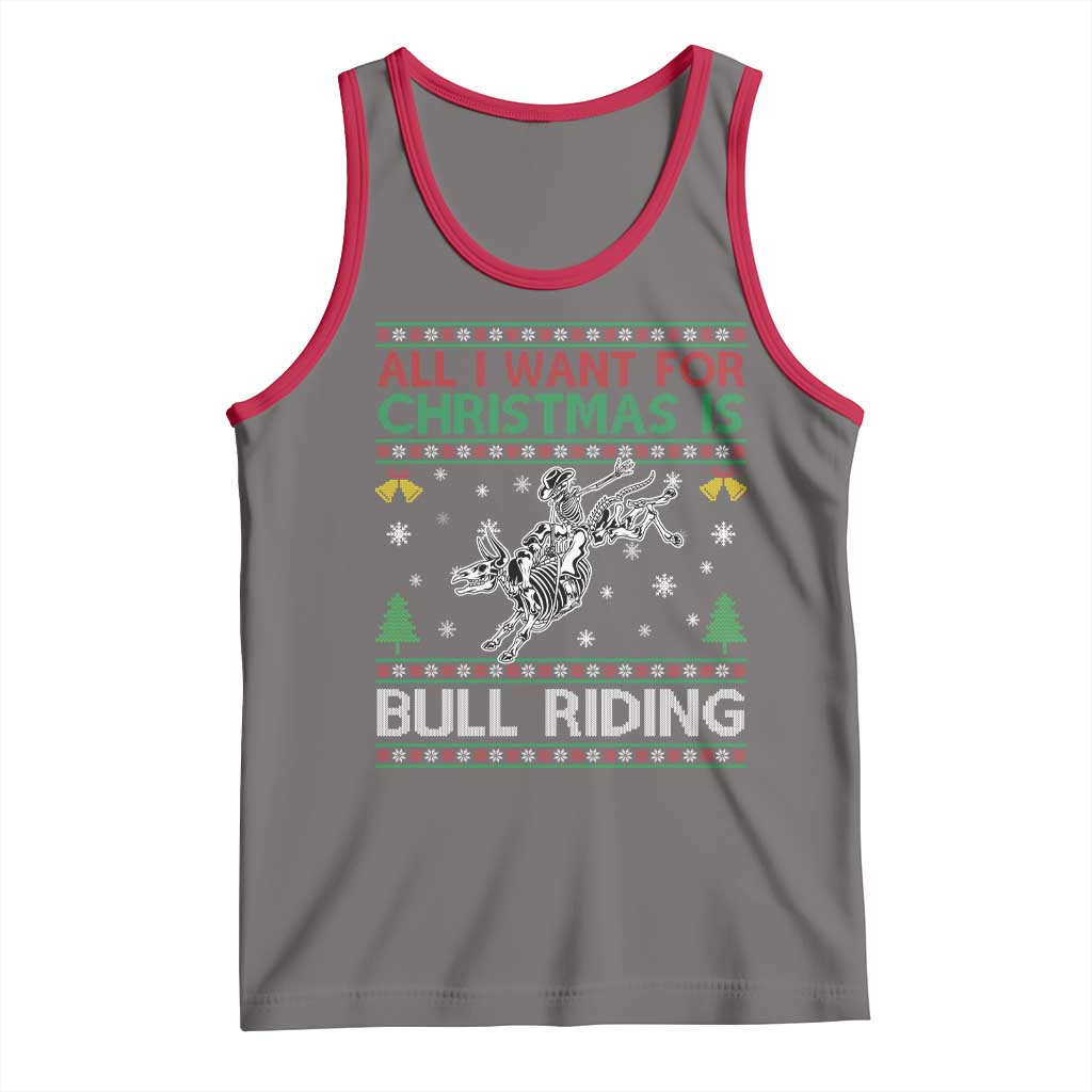 All I Want For Christmas Is Bull Riding Tank Top Skeleton Cowboy Ugly Sweater Gift TS12 Deep Heather Red Print Your Wear