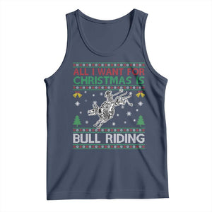 All I Want For Christmas Is Bull Riding Tank Top Skeleton Cowboy Ugly Sweater Gift TS12 Navy Print Your Wear