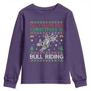 All I Want For Christmas Is Bull Riding Youth Sweatshirt Skeleton Cowboy Ugly Sweater Gift TS12 Purple Print Your Wear