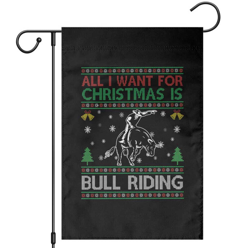 Western Bull Riding All I Want For Christmas Ugly Sweater Gift Garden Flag TS12 Black Print Your Wear