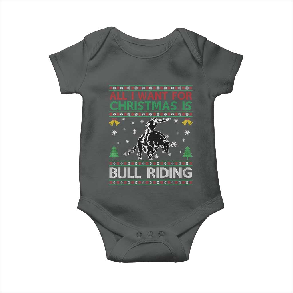 Western Bull Riding All I Want For Christmas Ugly Sweater Gift Baby Onesie TS12 Dark Heather Print Your Wear