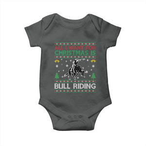 Western Bull Riding All I Want For Christmas Ugly Sweater Gift Baby Onesie TS12 Dark Heather Print Your Wear