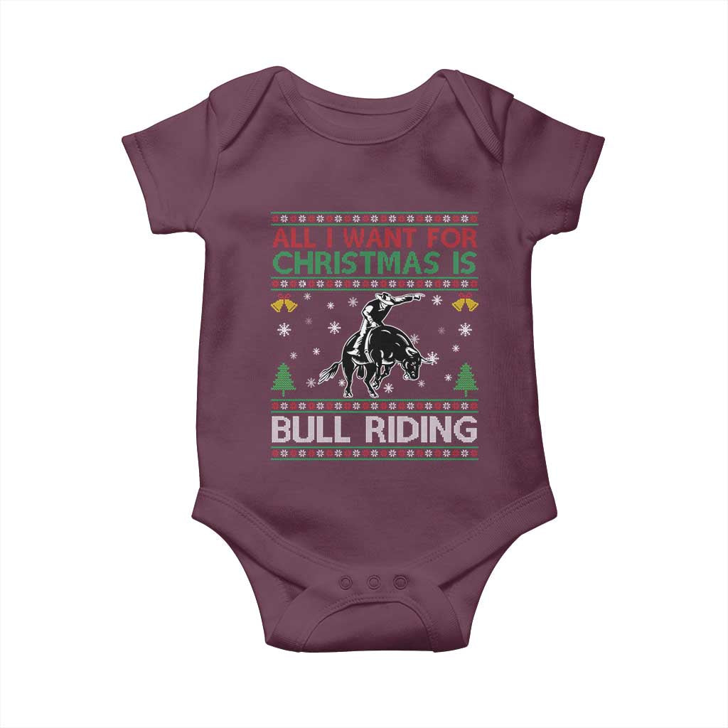 Western Bull Riding All I Want For Christmas Ugly Sweater Gift Baby Onesie TS12 Maroon Print Your Wear