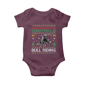 Western Bull Riding All I Want For Christmas Ugly Sweater Gift Baby Onesie TS12 Maroon Print Your Wear