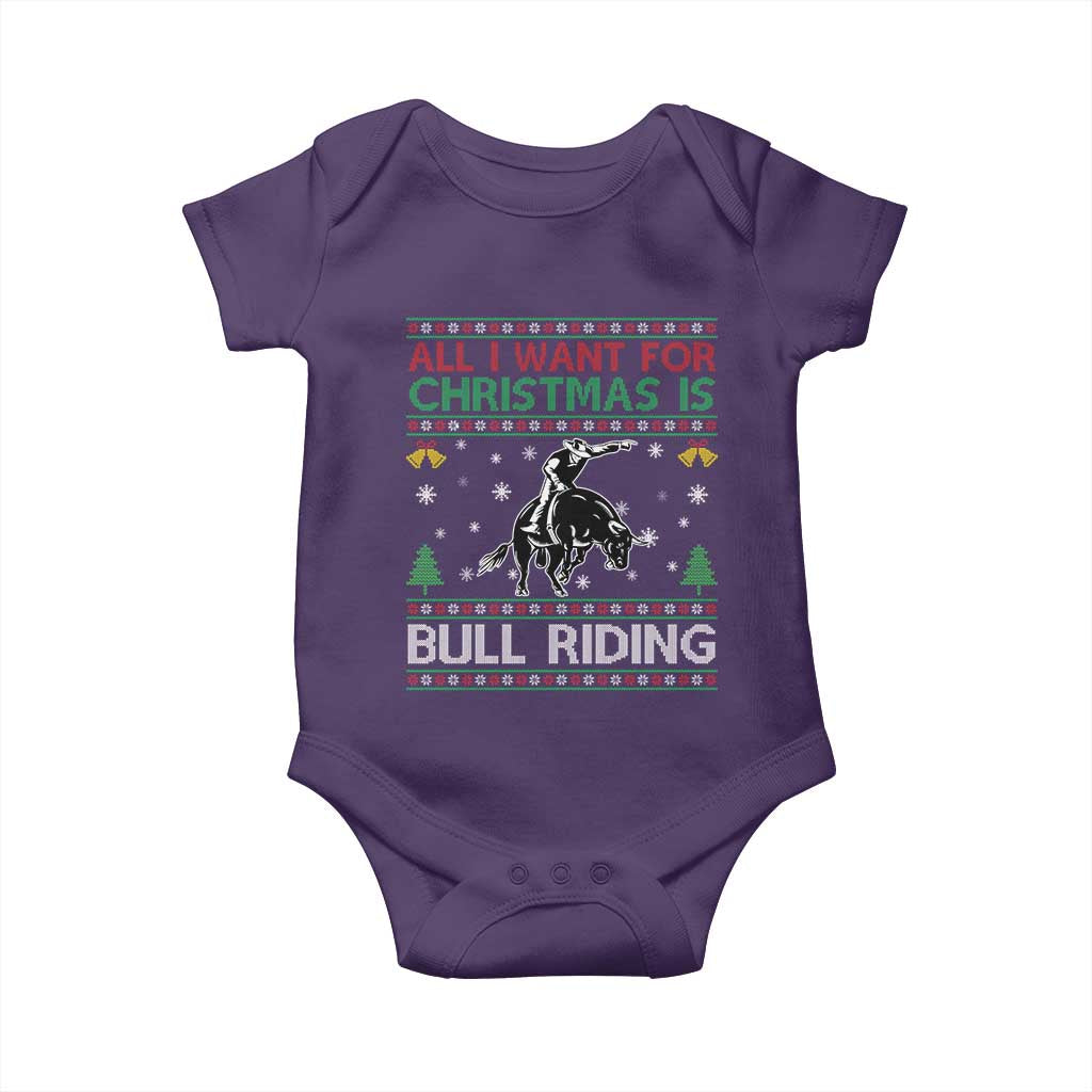Western Bull Riding All I Want For Christmas Ugly Sweater Gift Baby Onesie TS12 Purple Print Your Wear