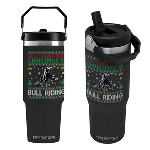 Western Bull Riding All I Want For Christmas Ugly Sweater Gift Flip Straw Tumbler TS12 One Size: 30 oz Black Print Your Wear