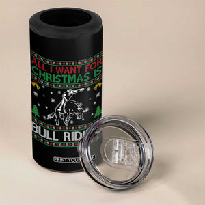 Western Bull Riding All I Want For Christmas Ugly Sweater Gift 4 in 1 Can Cooler Tumbler TS12 Print Your Wear