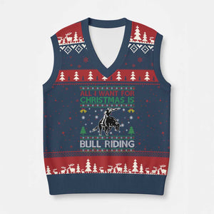 Western Bull Riding All I Want For Xmas Ugly Sweater Gift V-Neck Knit Sweater Vest TS12 Navy Red Print Your Wear