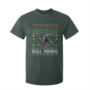Western Bull Riding All I Want For Christmas Ugly Sweater Gift T Shirt For Kid TS12 Dark Forest Green Print Your Wear