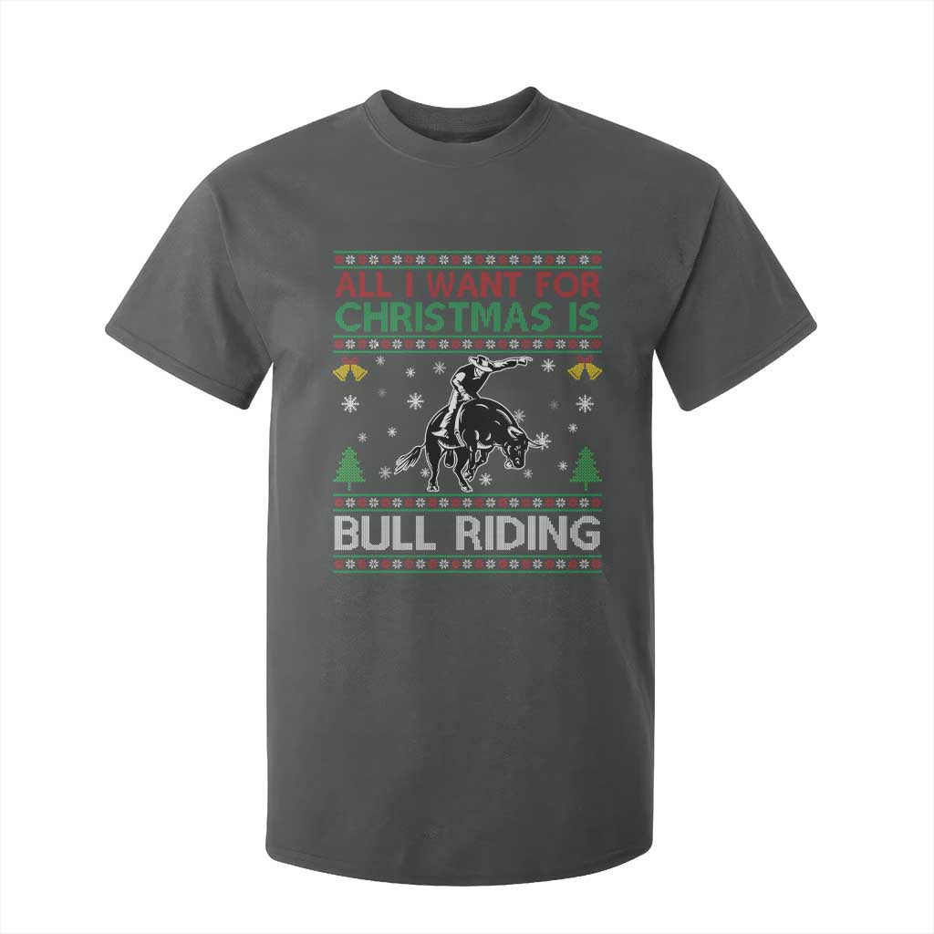 Western Bull Riding All I Want For Christmas Ugly Sweater Gift T Shirt For Kid TS12 Dark Heather Print Your Wear