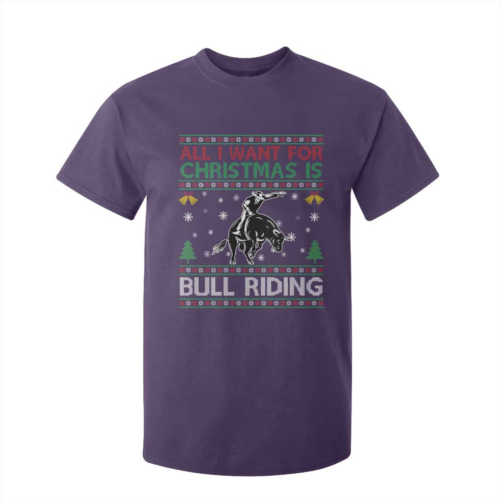 Western Bull Riding All I Want For Christmas Ugly Sweater Gift T Shirt For Kid TS12 Purple Print Your Wear