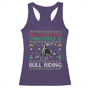 Western Bull Riding All I Want For Christmas Ugly Sweater Gift Racerback Tank Top TS12 Purple Print Your Wear